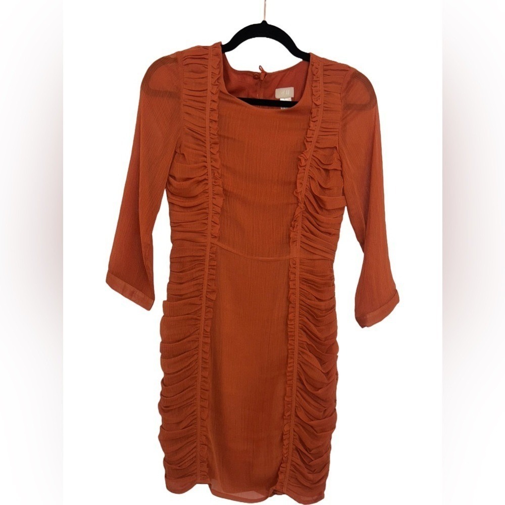 H&M Women's Frill Burnt Orange Above Knee Dress Size 2